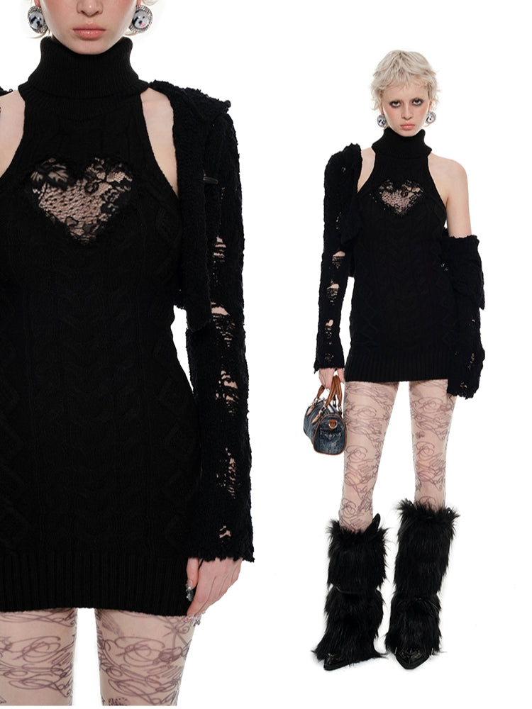 Cable Knit High-neck Dress