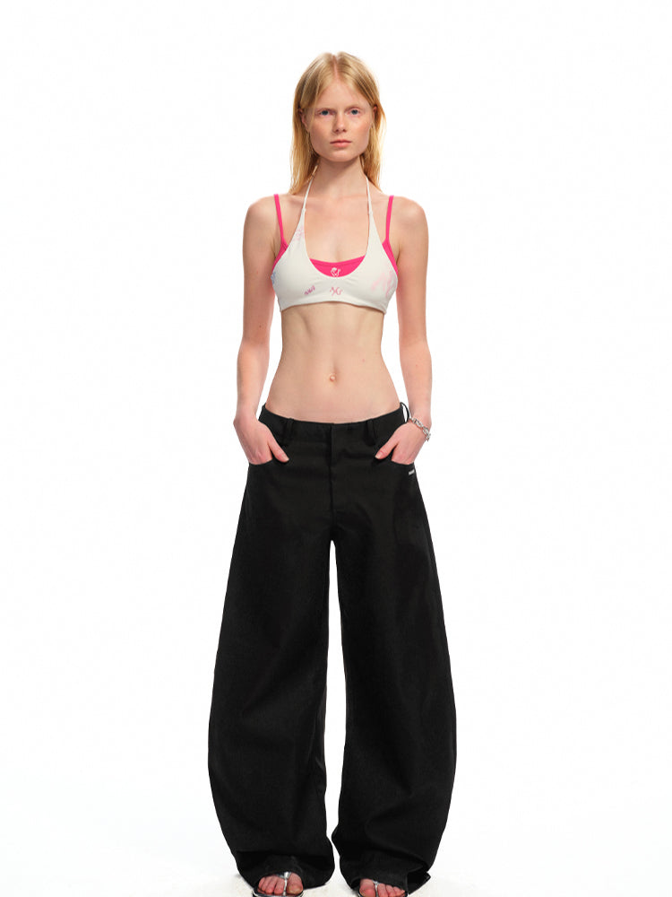 Low-Rise Slim-Fit Loose Wide-Leg Pants