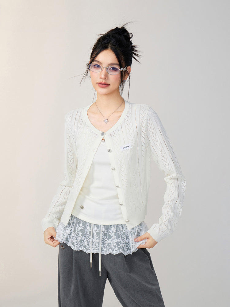Pink & Off-white Lace Knit Cardigan