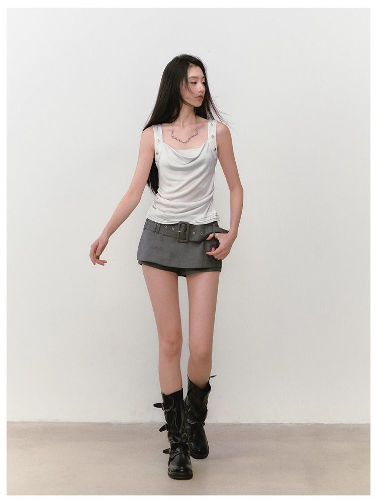 Rivet Embellished Small Cowl-Neck Camisole