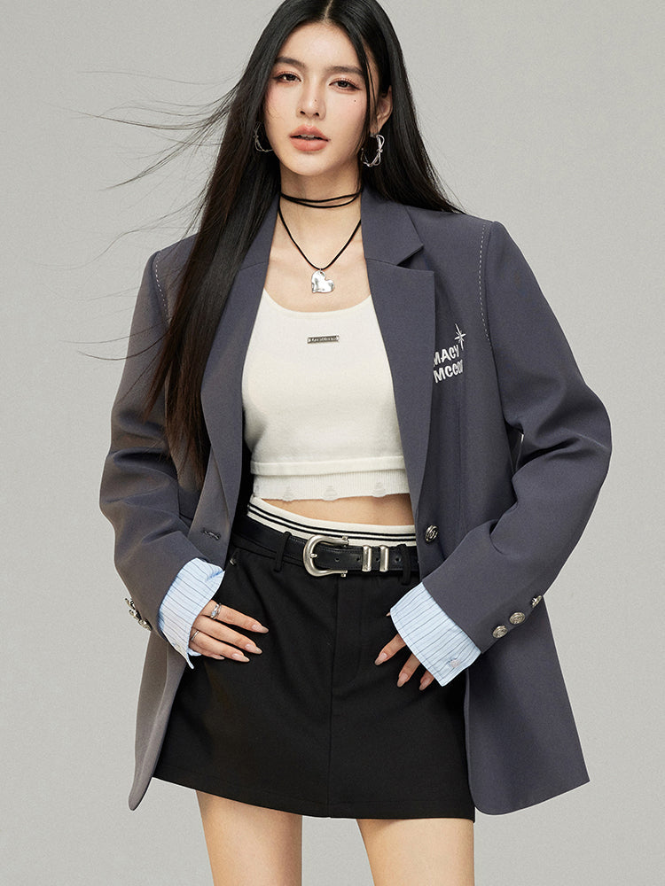 Black & Gray Faux Two-Piece Blazer