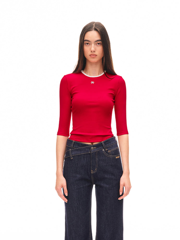 Modern Contrast-Trimmed Mid-sleeve T-shirt