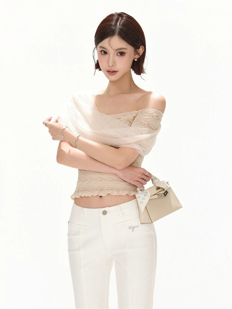 Lace Off-Shoulder Knit Top