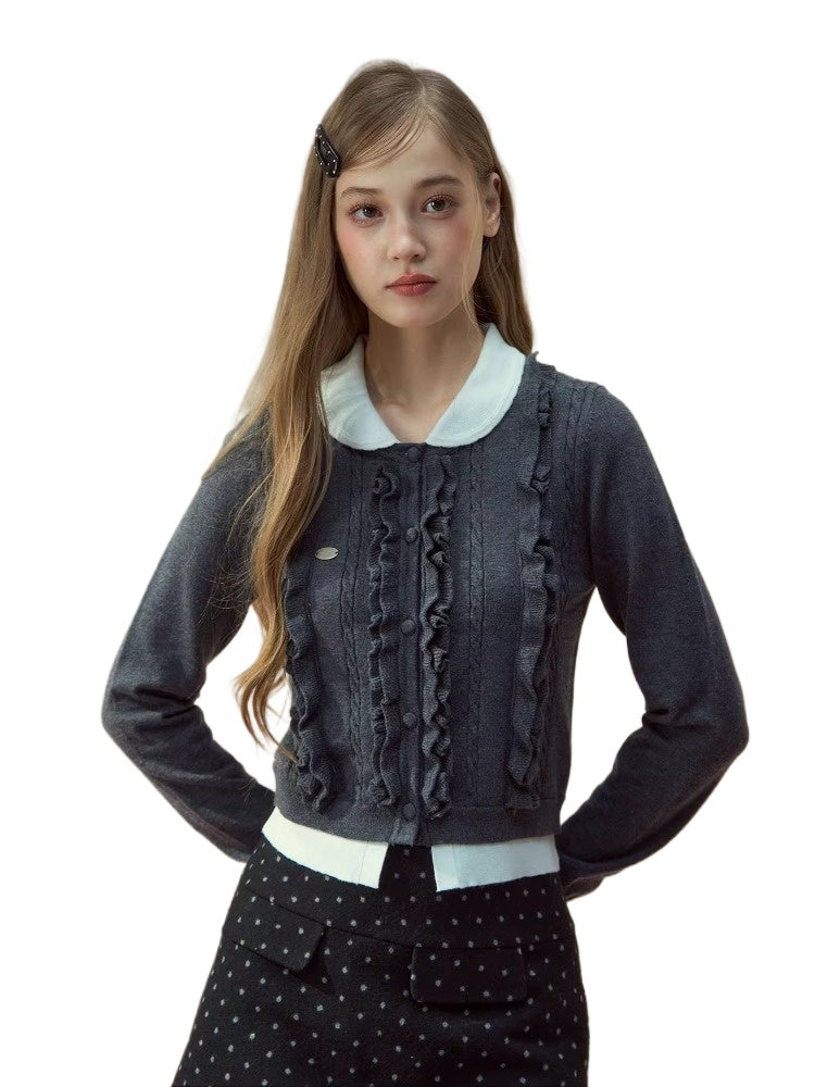 Ruffled Peter-Pan Knit Blouse