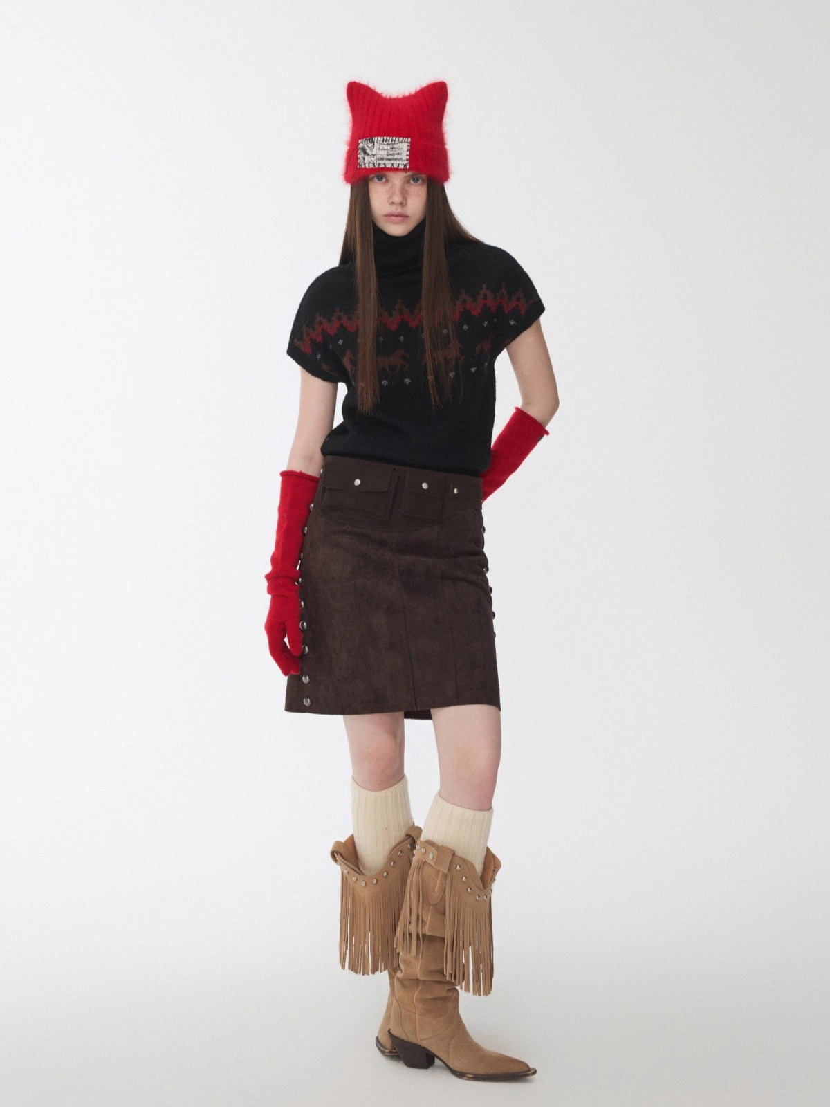 Fair Isle Pony Jacquard Turtleneck Knit Sweater