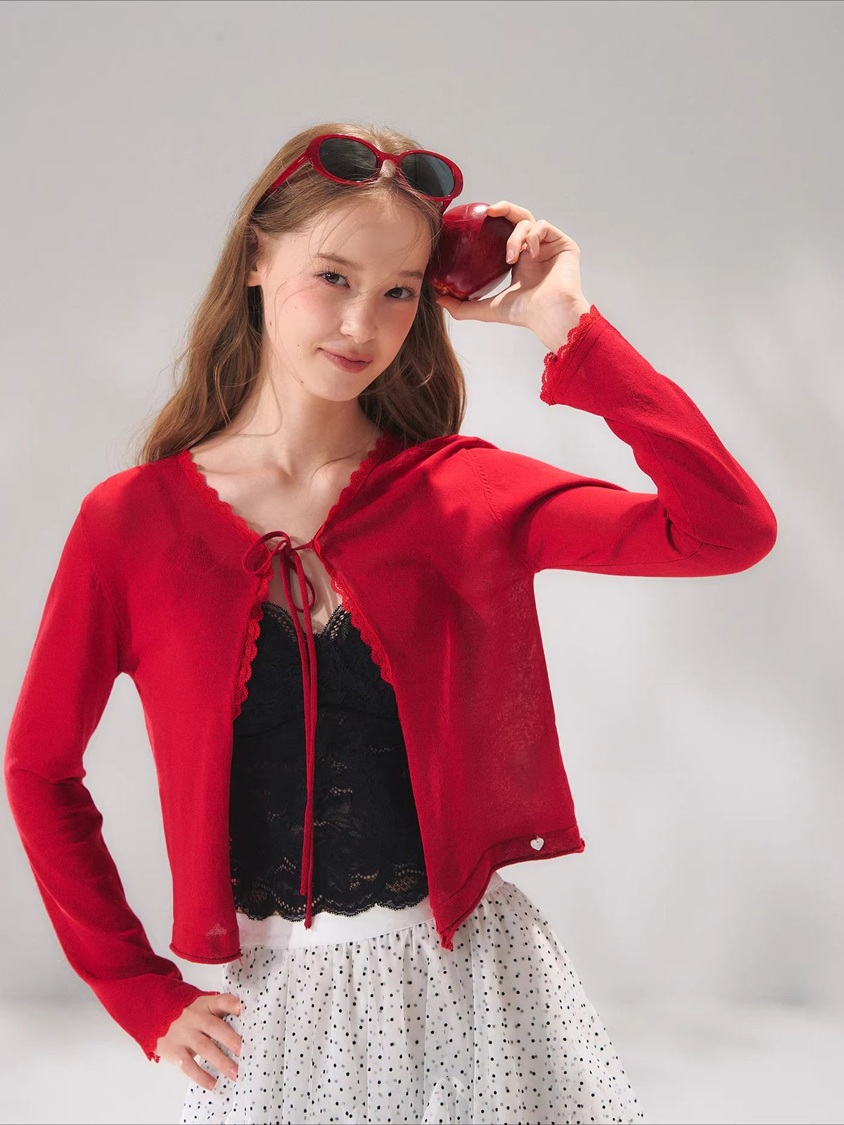 Lace Trim Tie Cardigan