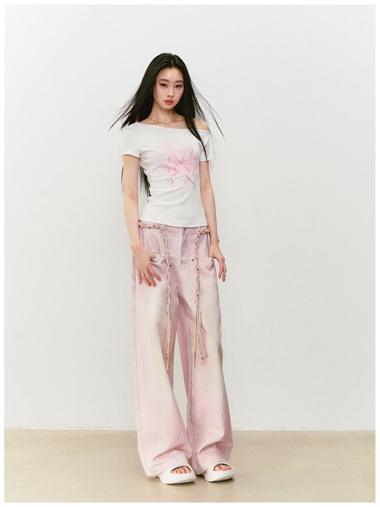 Pink Washed Distressed Jeans