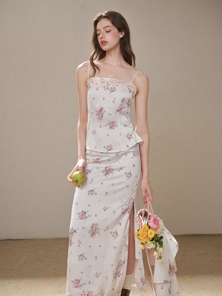 Cosagach Pearl Satin Embroidered Camisole & Skirt Set