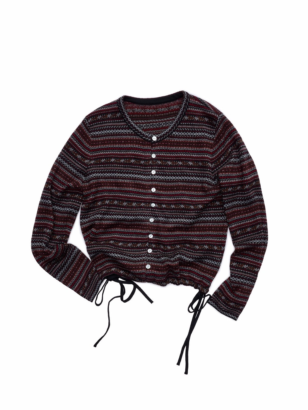 Fair Isle Pony Jacquard Drawstring Knit Cardigan