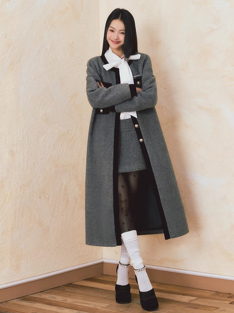 Gray Velvet Long Wool Coat