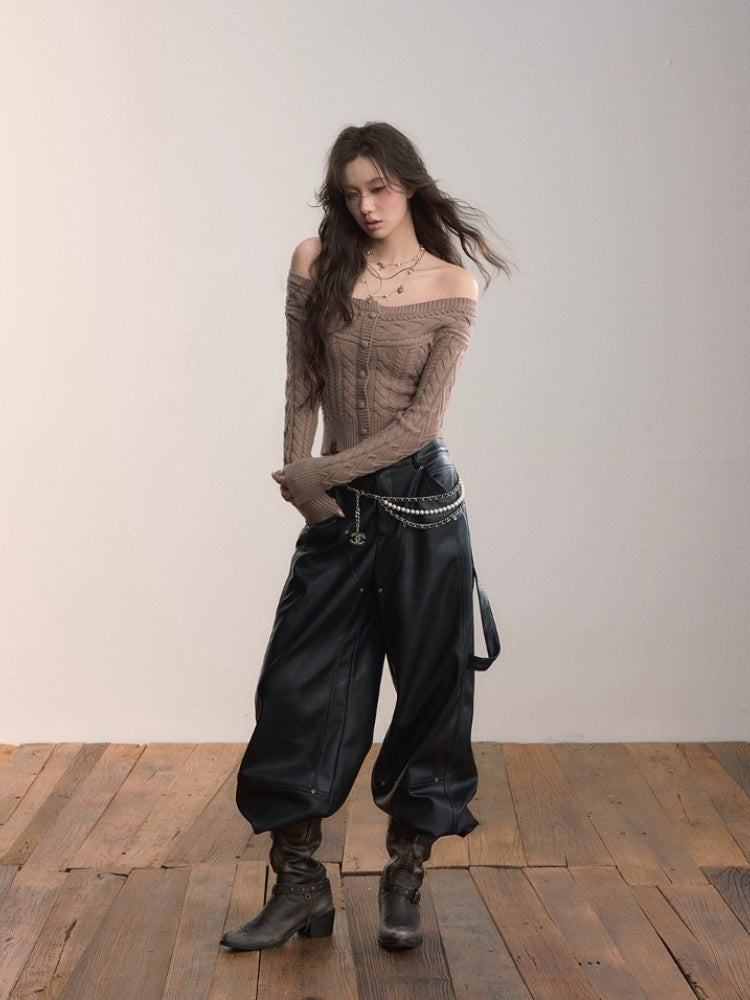 Strap & Stud Detail PU Leather Pants