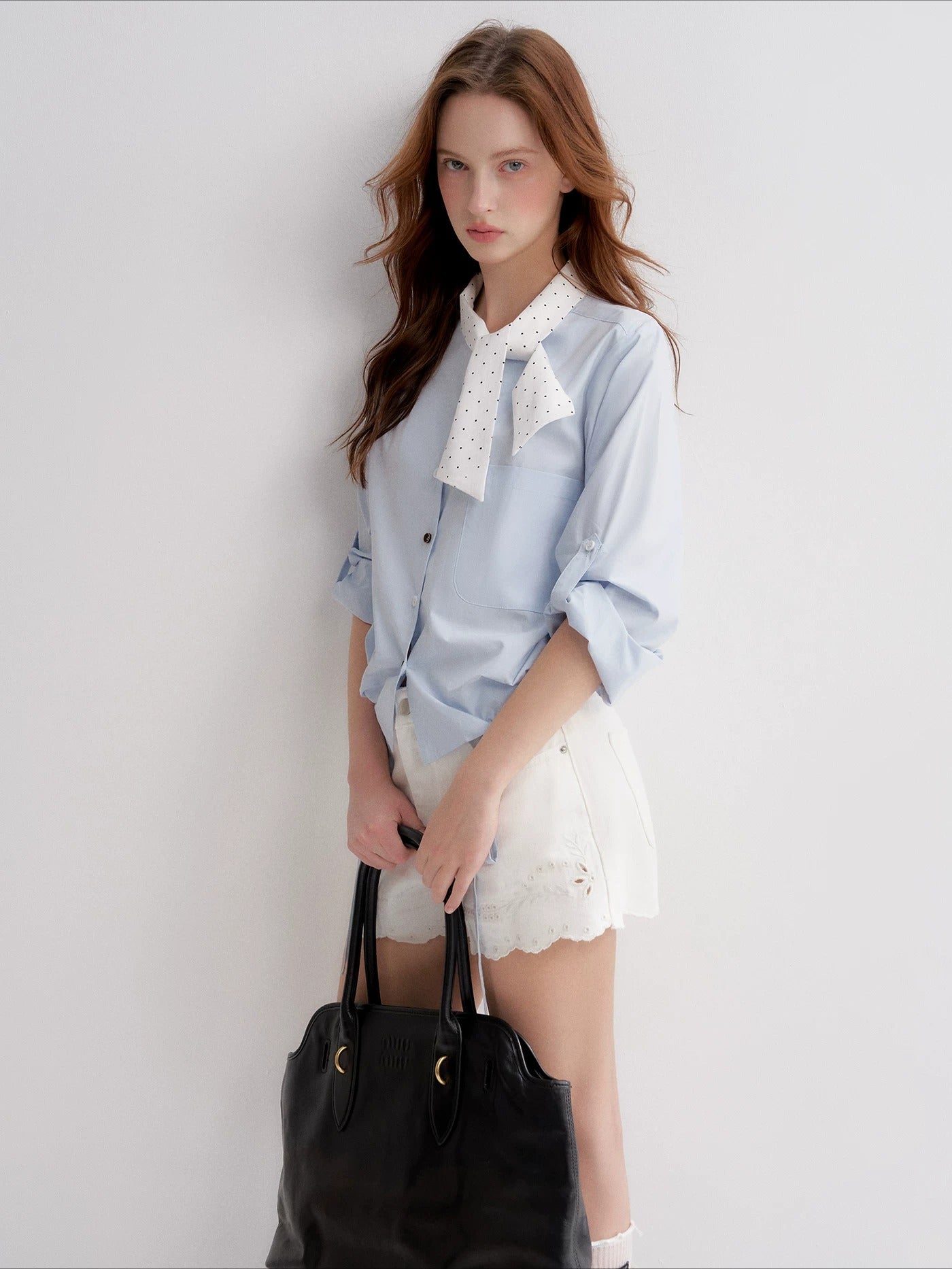 Polka Tie Drawstring Shirt