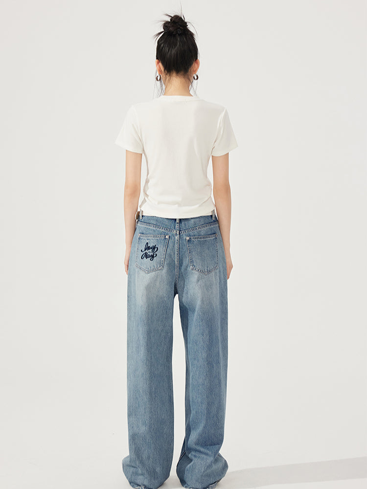 Letter Embroidered High-Elasticity T-Shirt