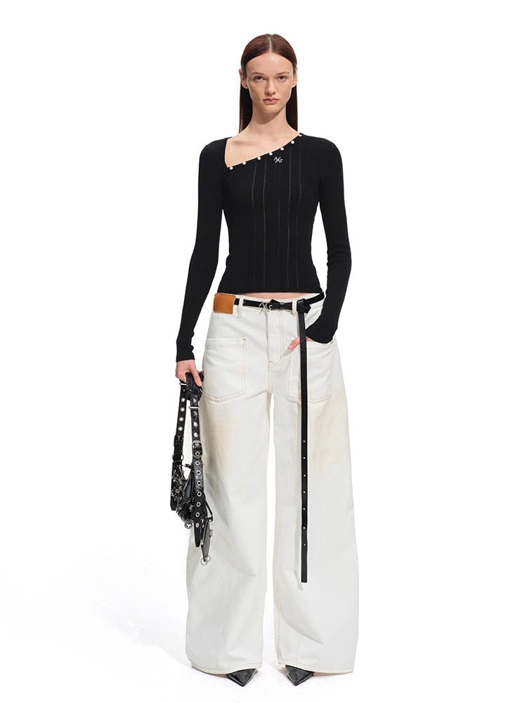 Polar Wool Blend Ribbed Knit V-neck