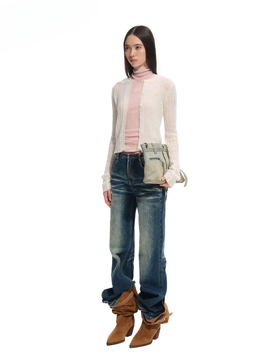 Alpaca Mohair Slim Fit Hollow-out Knit Top