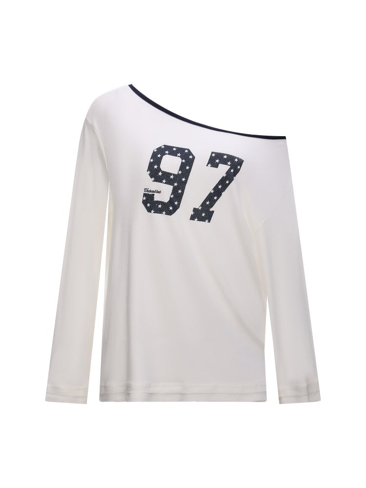 Numeric Print One-Shoulder Tee