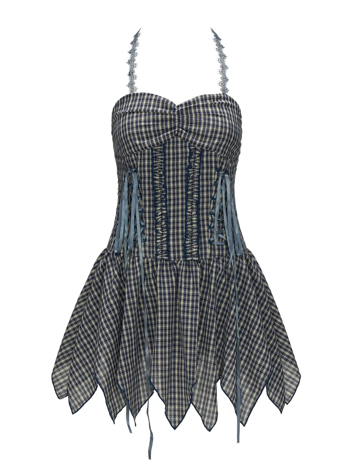 Blue Plaid Tie Waist Cami Dress
