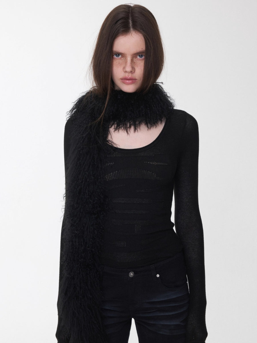 Crewneck Textured Open-Knit Wool Sweater