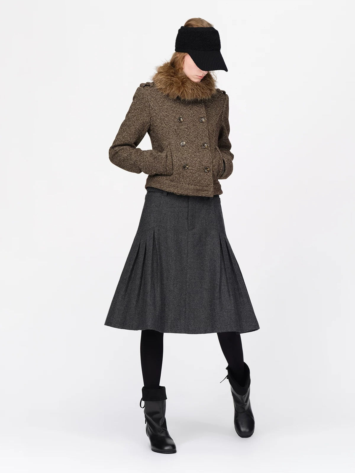 British Vintage Wool Fur Collar Coat
