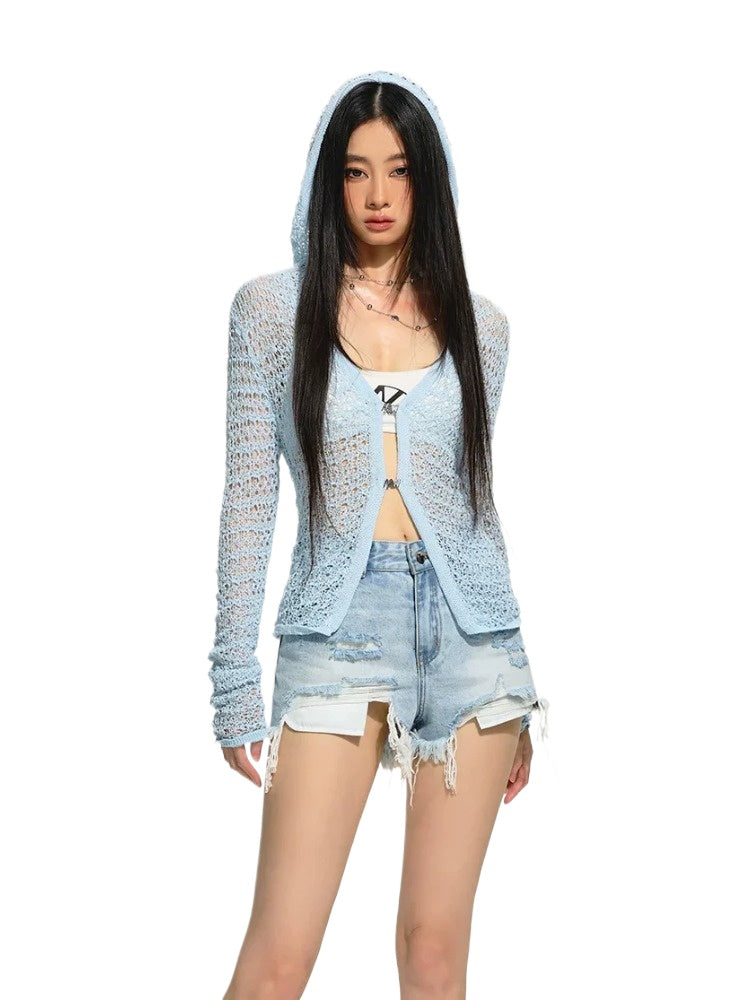 Blue Irregular Distressed Denim Shorts