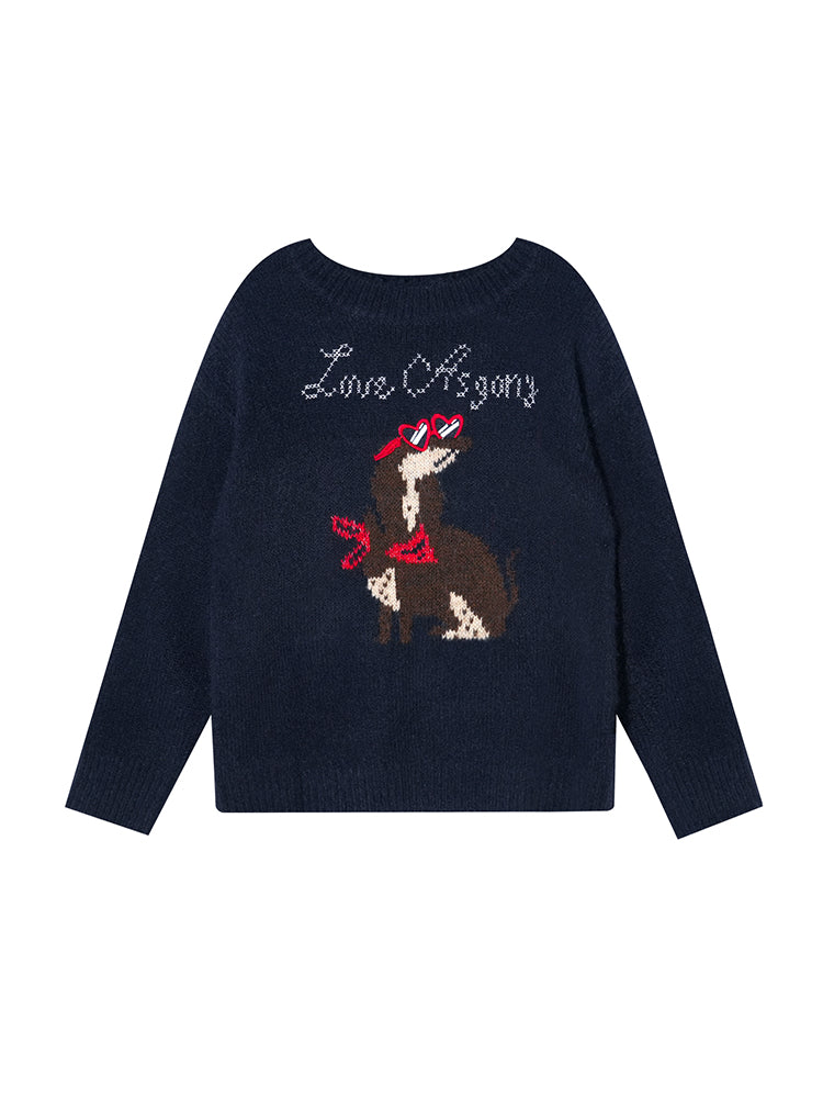 Animal Jacquard Embroidered Knit Sweater
