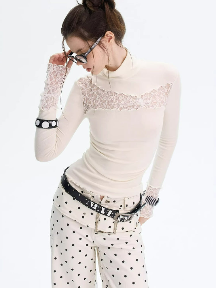 Lace Panel Turtleneck Top