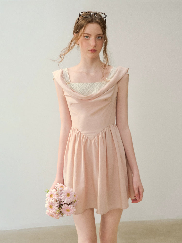 Pink Grid Drape Dress