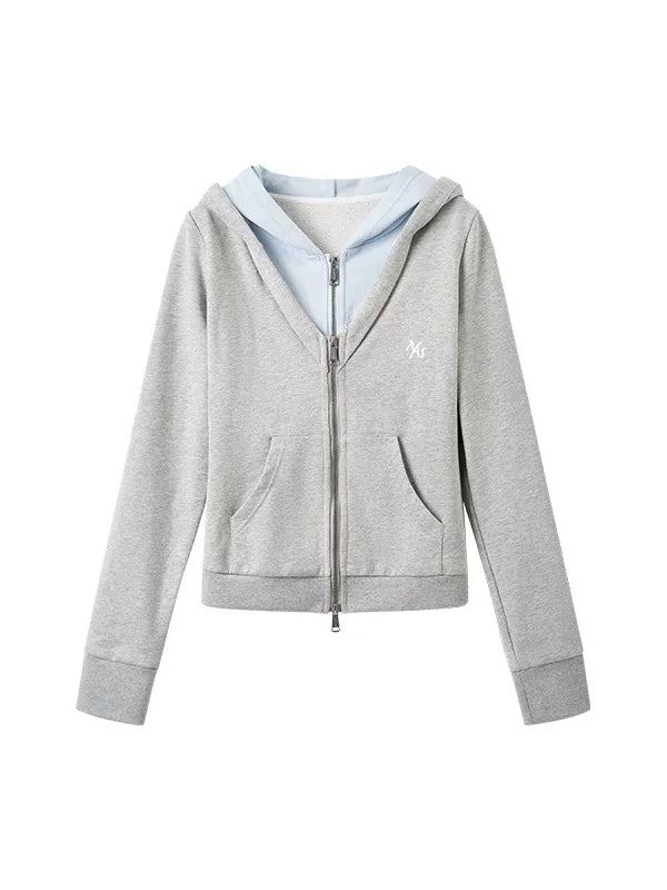 Contrast Double-Placket Hoodie