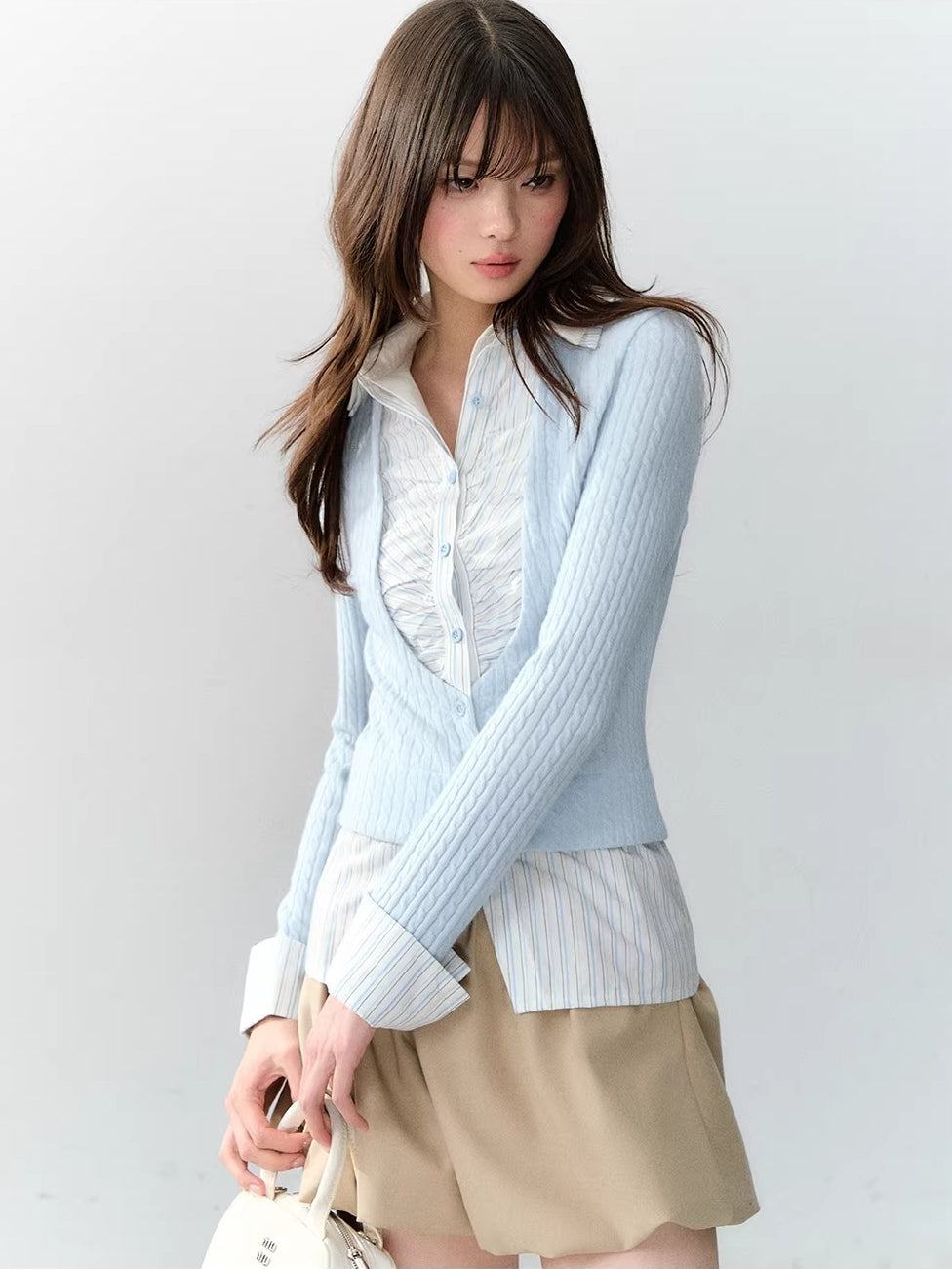 Cable Knit Layered Blouse