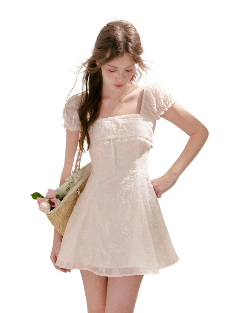 Embroidered Lace-Trim Dress