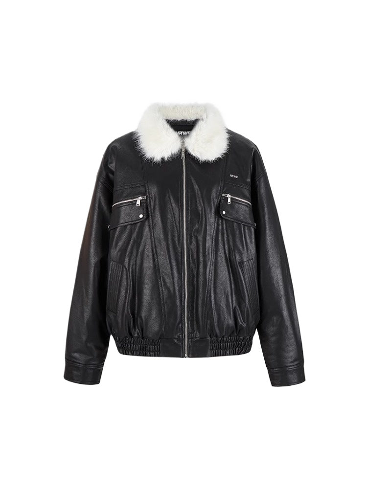 Black & White Vintage Silhouette Collar Moto Jacket