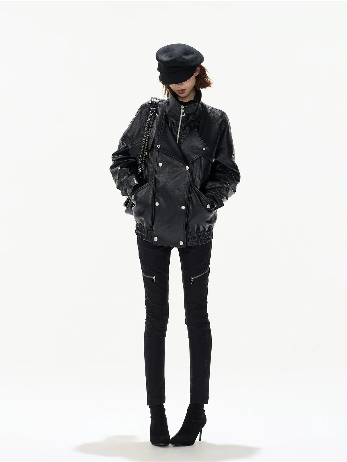 Oversized Double-Breasted PU Leather Jacket