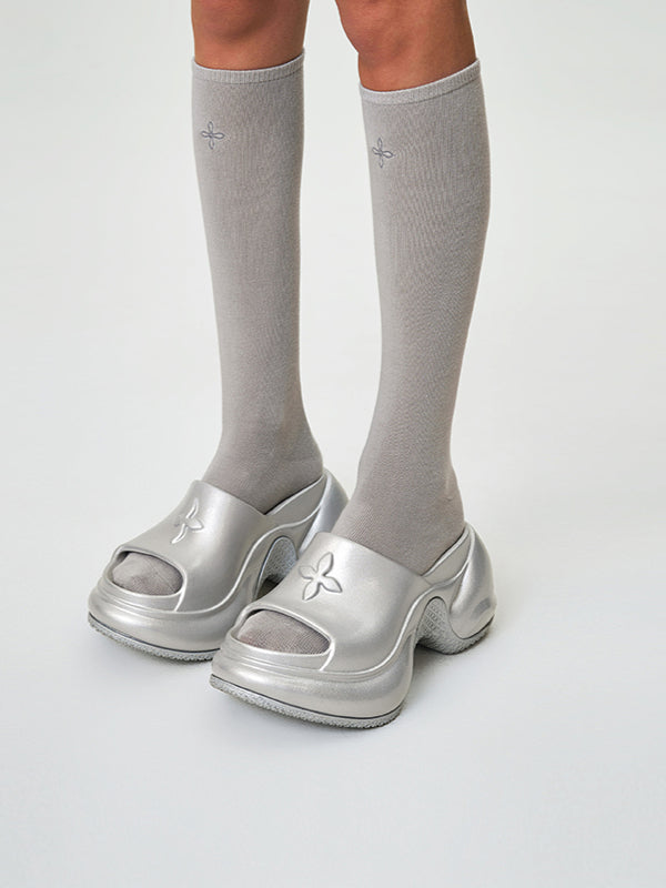 COMPASS WAVE Platform Bumper Sandals In Silver