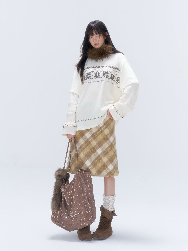 Deer Print Rhinestone Fur-Trim Tote