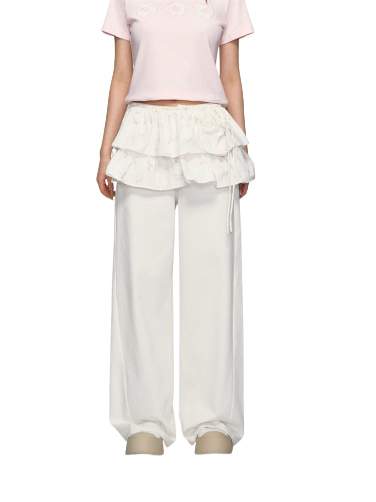 Floral Drawstring Pocket Multi-Layered Cake Skirt