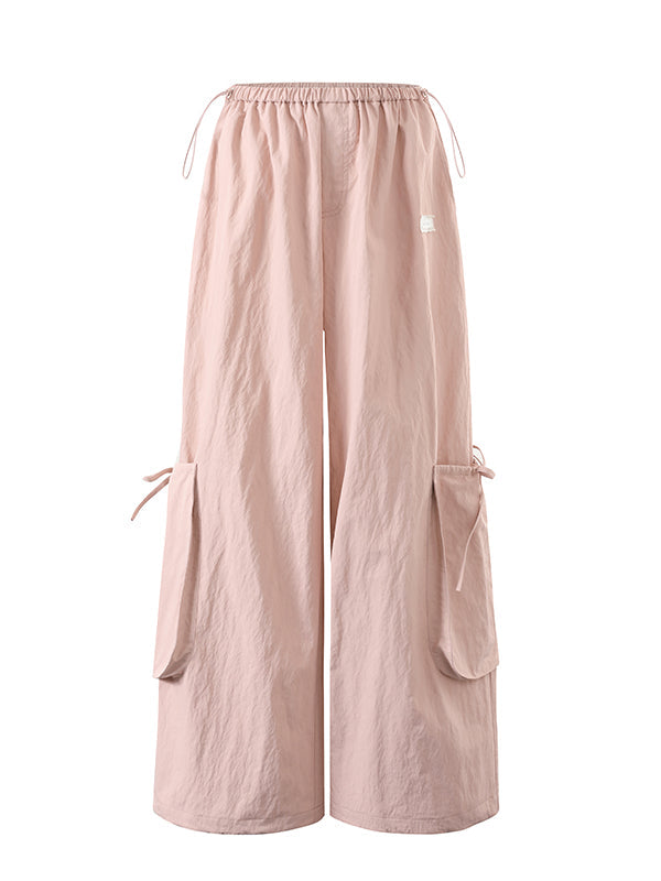 Pink & White Parachute Wide-Leg Pants