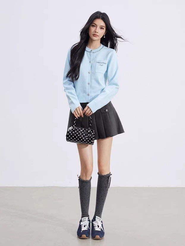 Beige & Blue Lurex Knit Sweater
