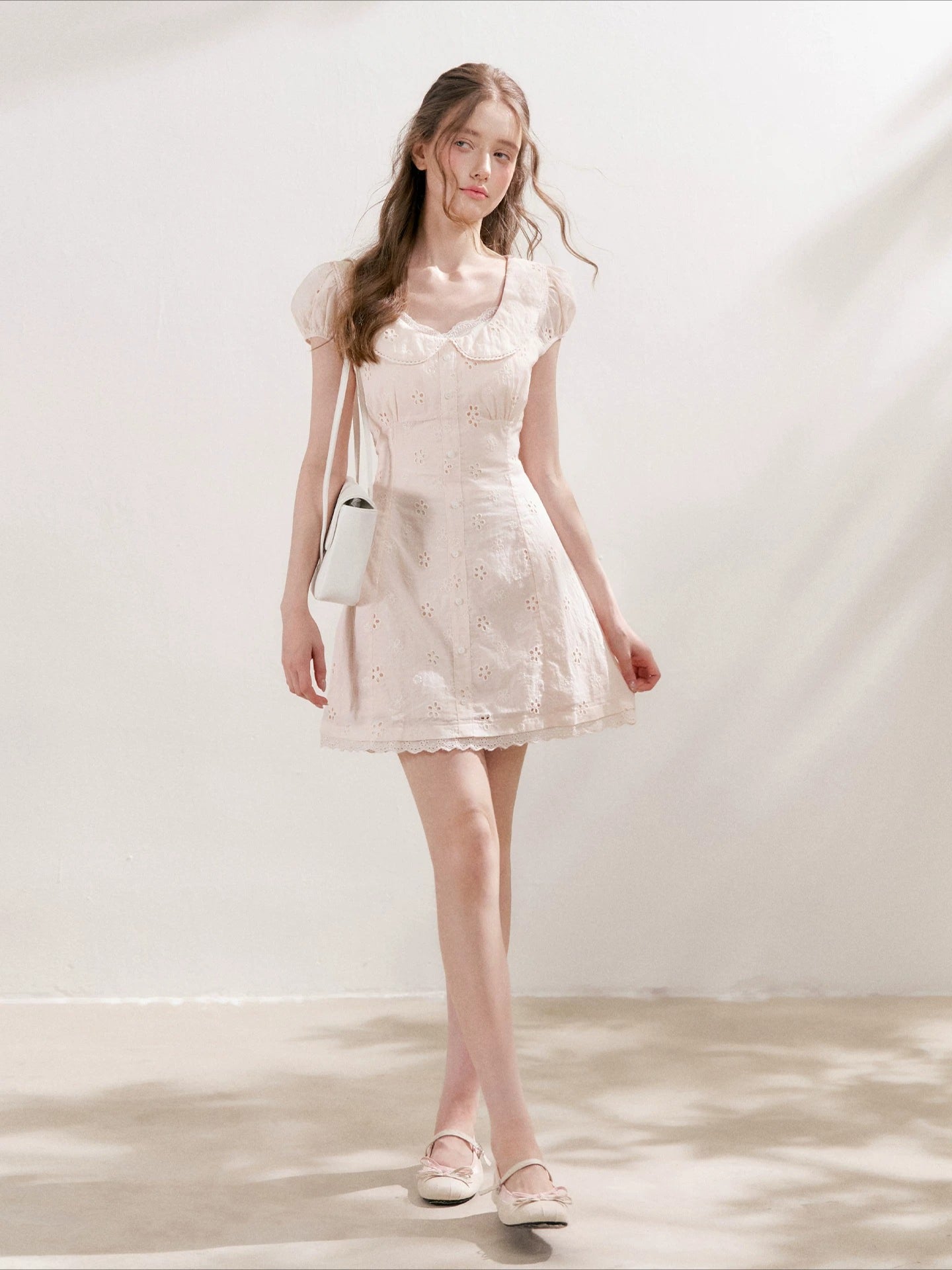 White & Pink Doll Collar Mini Dress