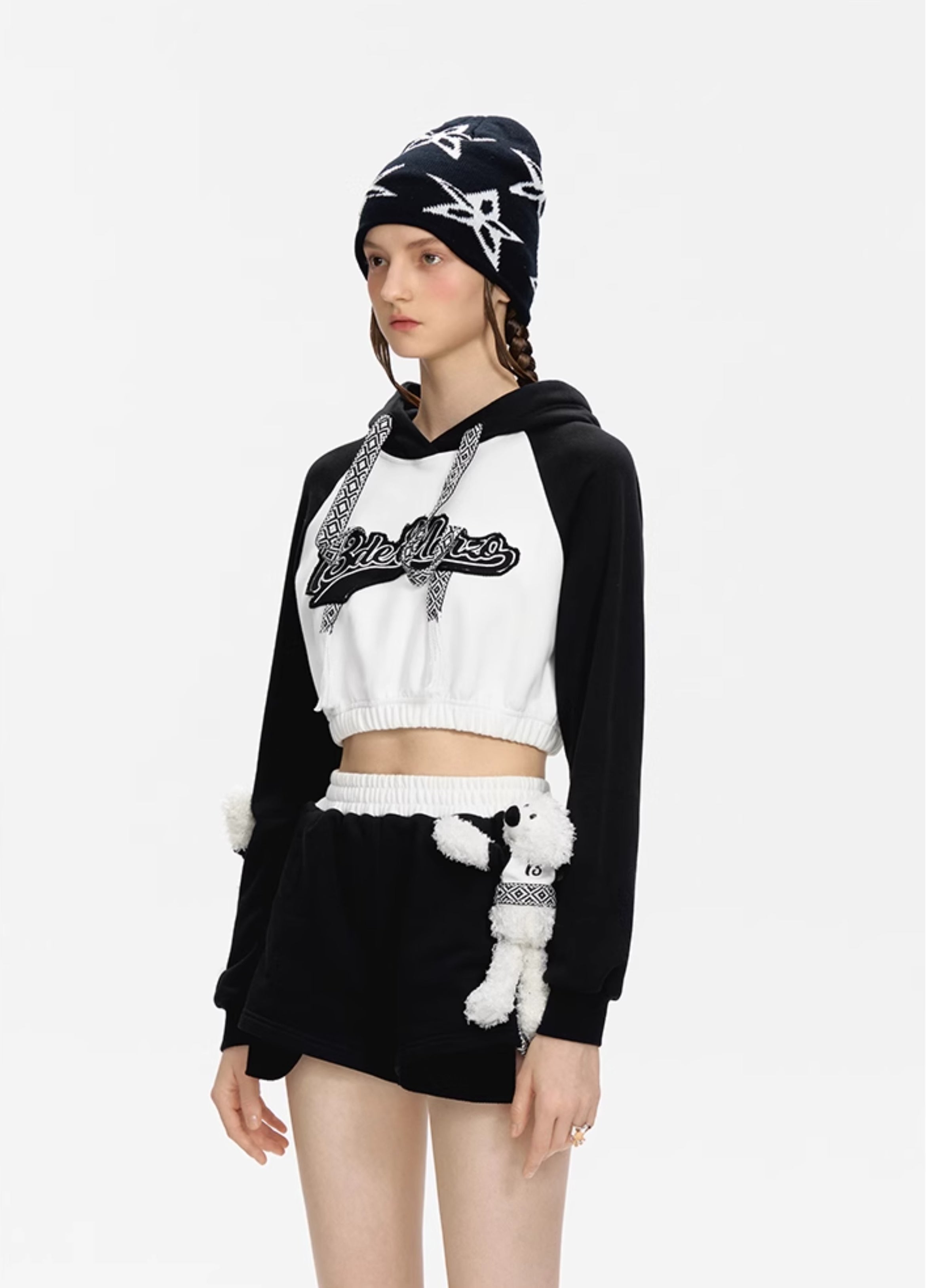 String Baseball Logo Short Hoodie