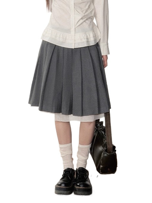 Gray Pleated Double-layer Pleated Skirt