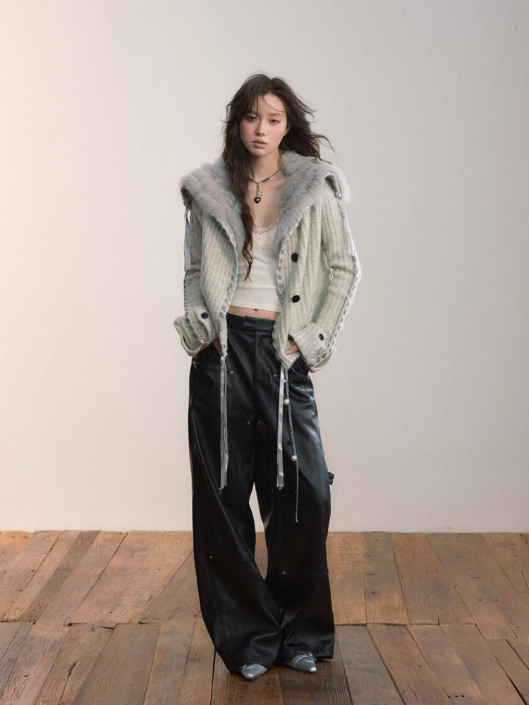 Strap & Stud Detail PU Leather Pants