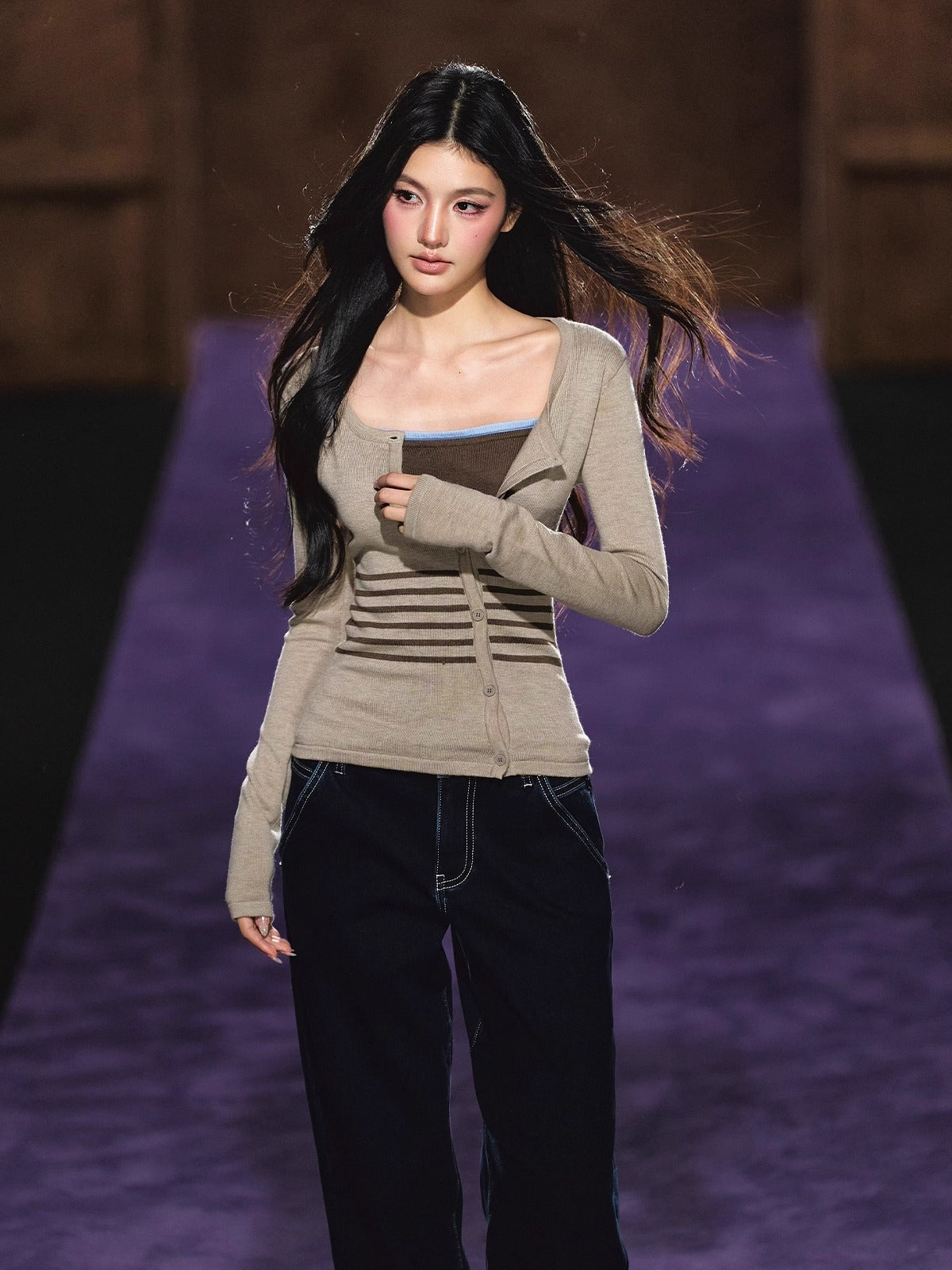 Faux Two-Piece Knit Top