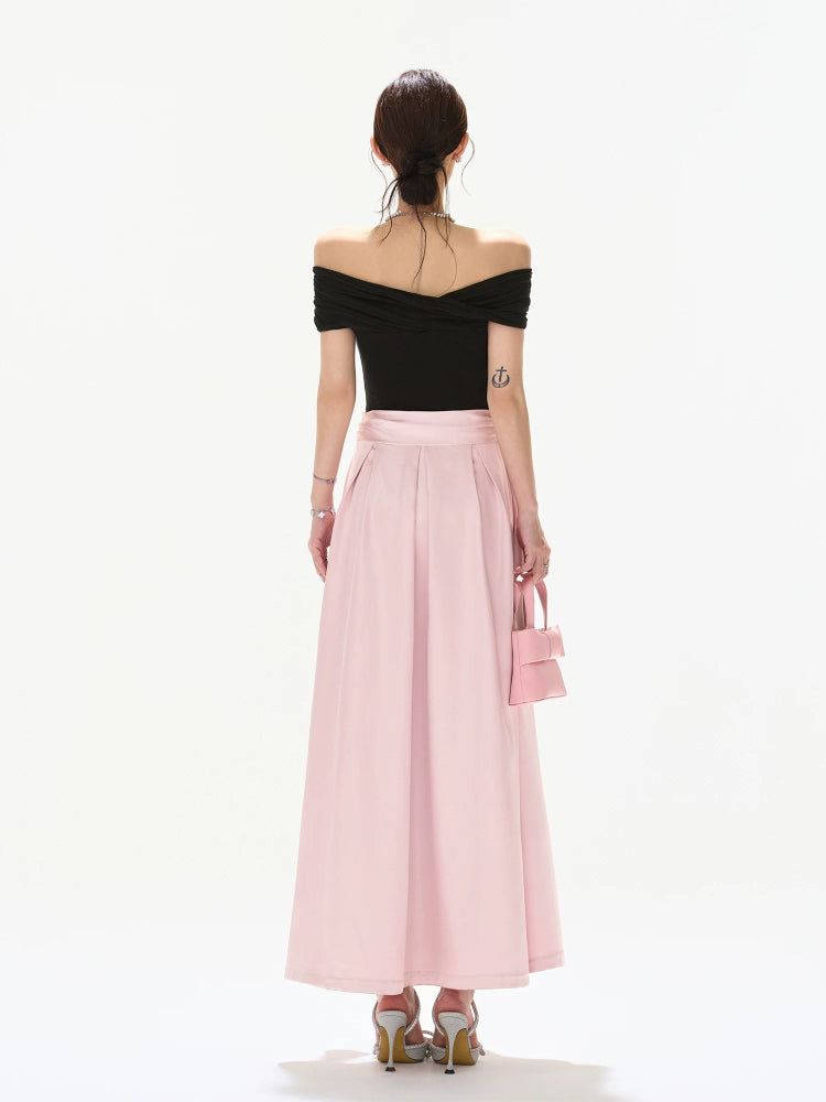 Off-Shoulder Satin Maxi Dress