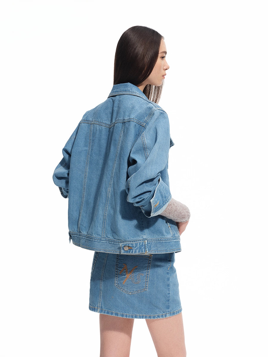 Modern Denim Regular-shoulder Structured Short Coat
