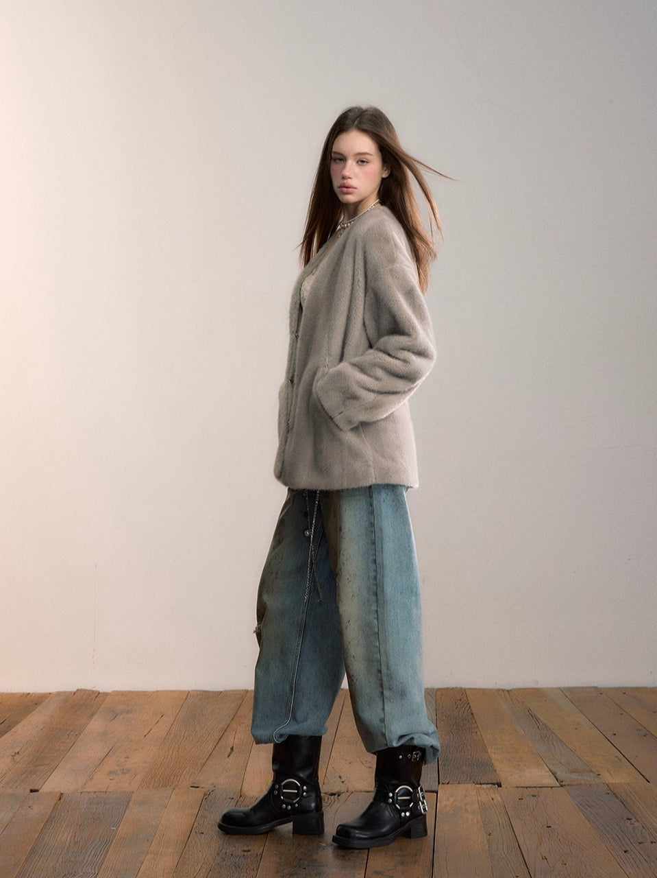 Ombre Faux Fur Pocket Coat