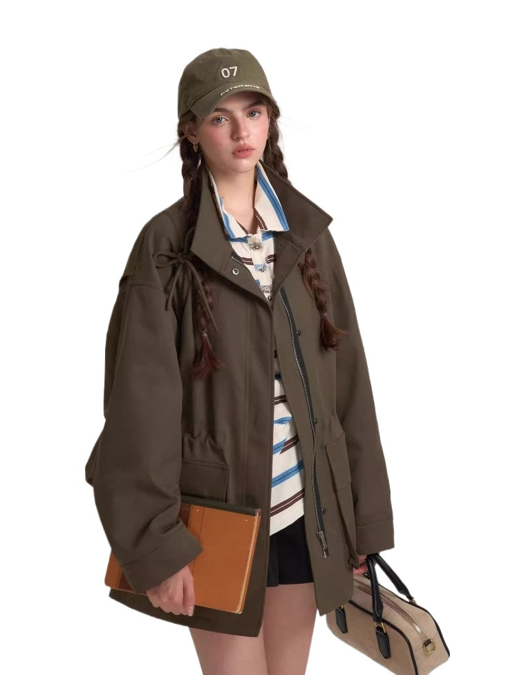Drawstring Bow Utility Jacket