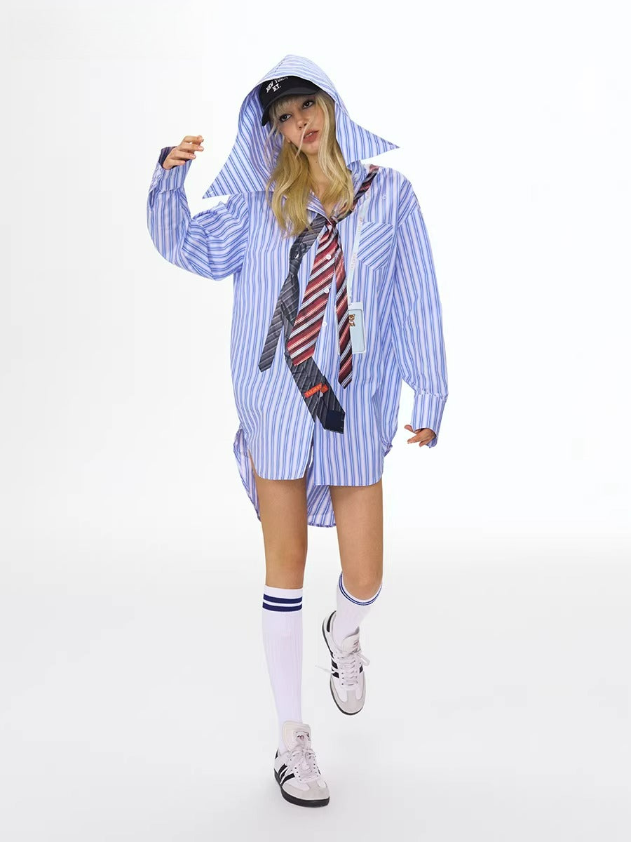 Tie Print Hooded Shirt