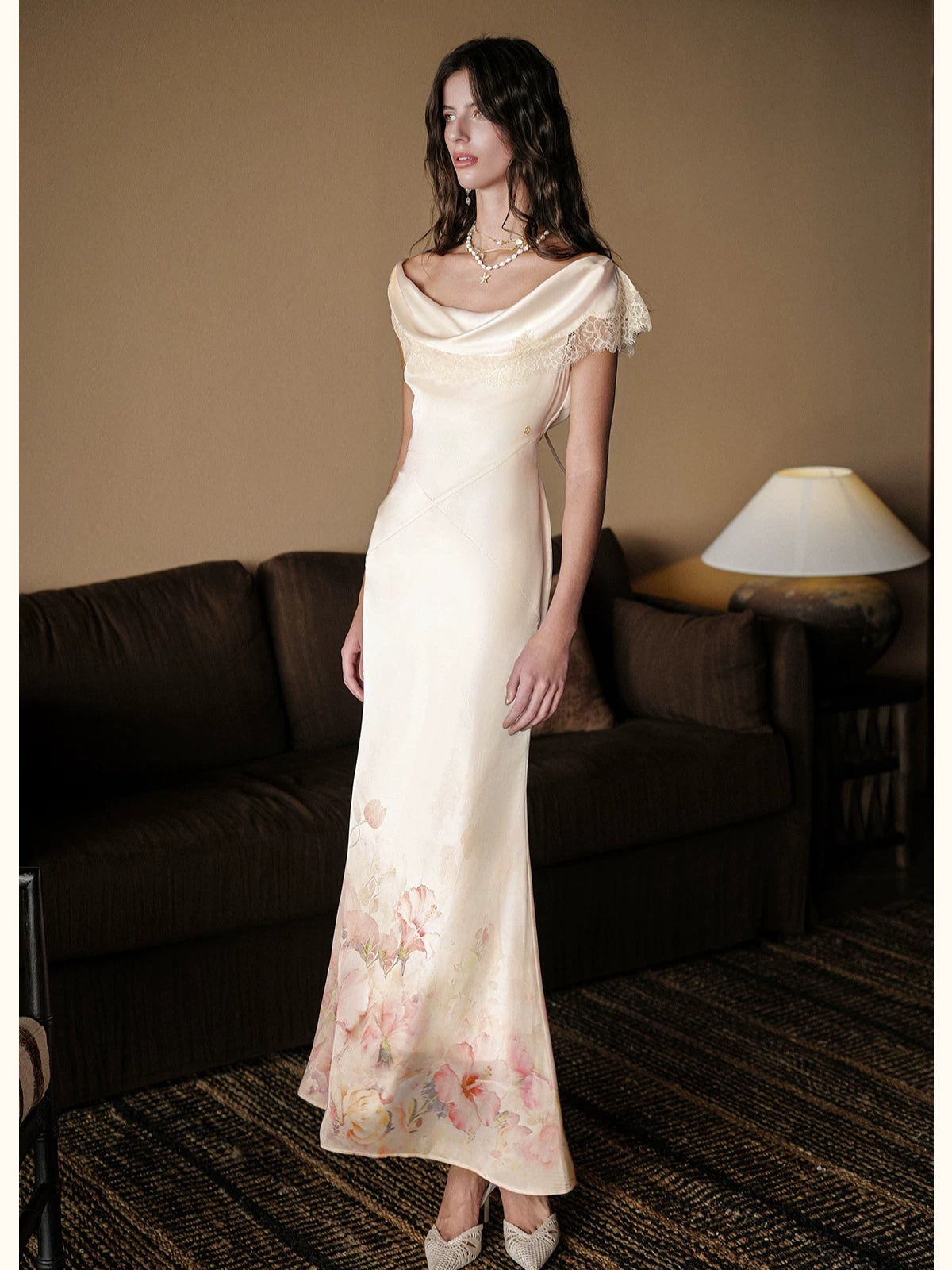 Floral Print Satin Mermaid Dress
