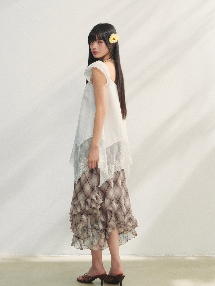 Lace Ruffled Hem Top