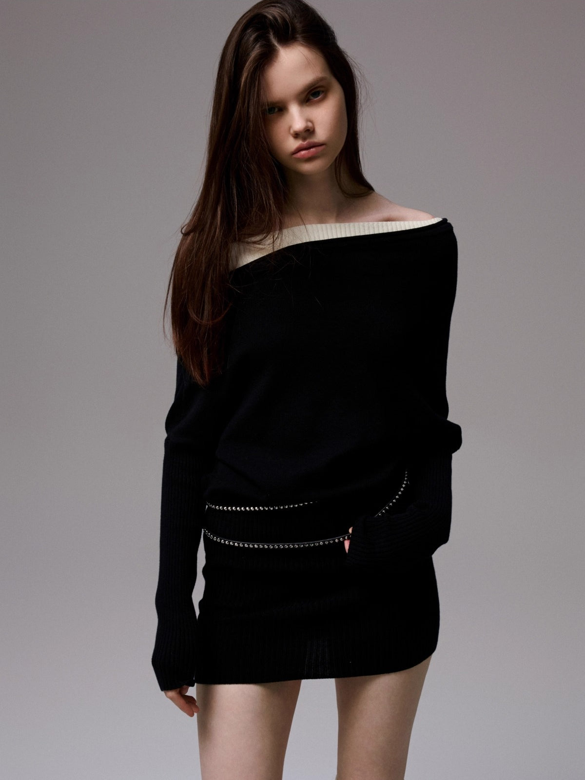 Black & Gray Asymmetric Layered Knit Dress